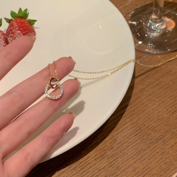 14k gold over sterling silver diamond circle necklace - Picture 7 of 11